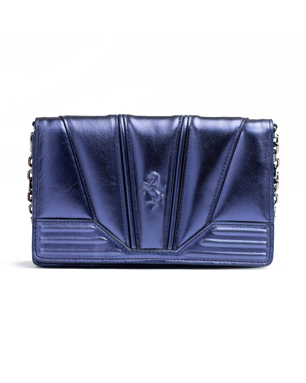 Ferrari Blue Leather Metal Gt Patent Bag with Chain Glam Steals