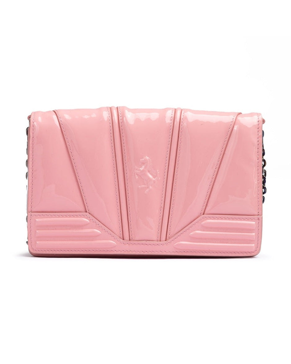 Ferrari Pink Leather Gt Patent Bag with Chain Glam Steals