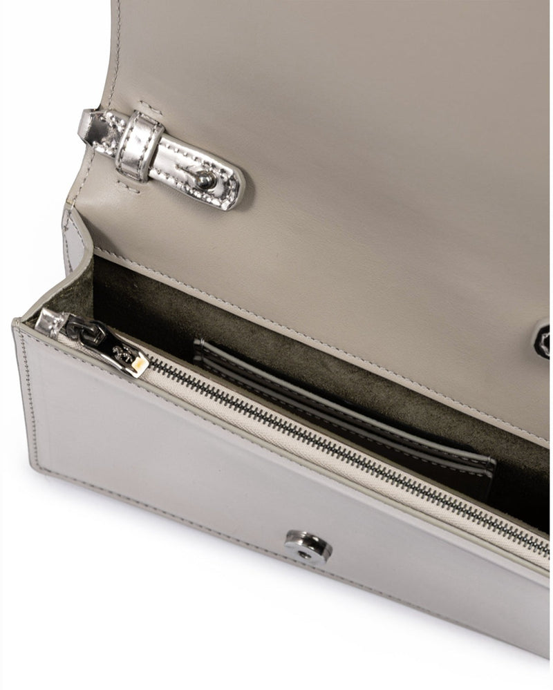 Ferrari Silver Leather Metal Gt Patent Bag with Chain Glam Steals