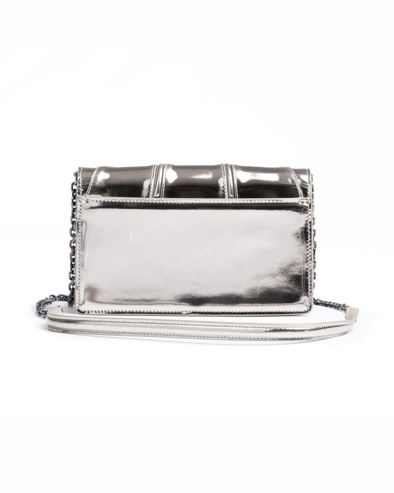Ferrari Silver Leather Metal Gt Patent Bag with Chain Glam Steals