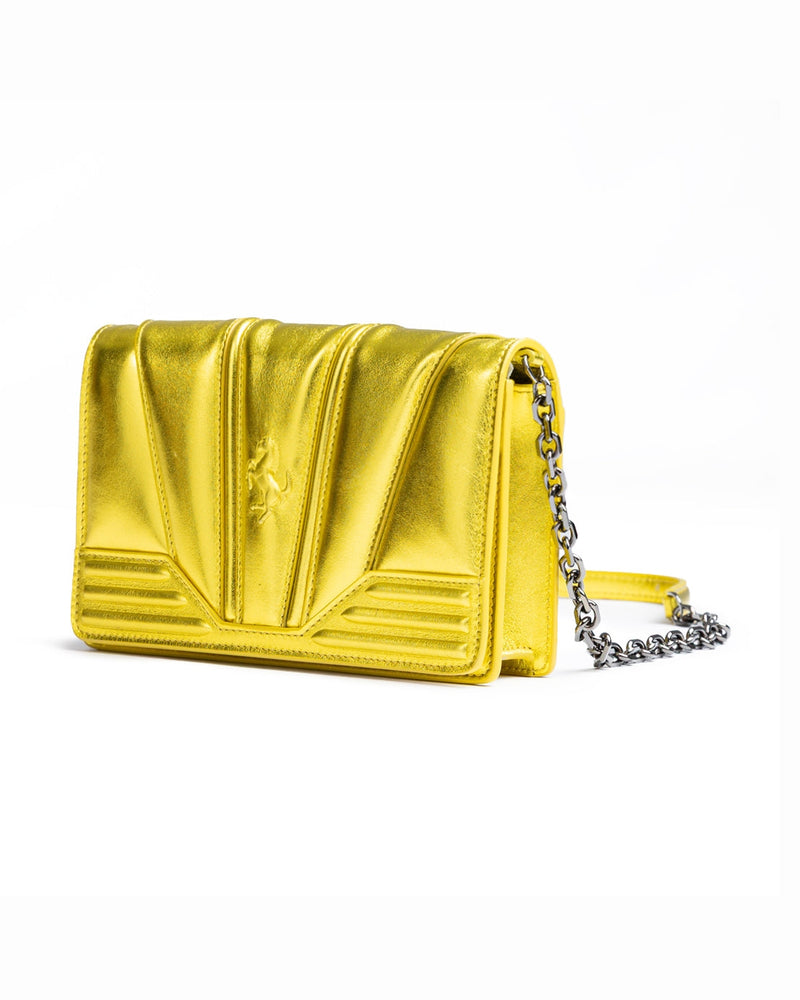 Ferrari Yellow Leather Metal Gt Patent Bag with Chain Glam Steals