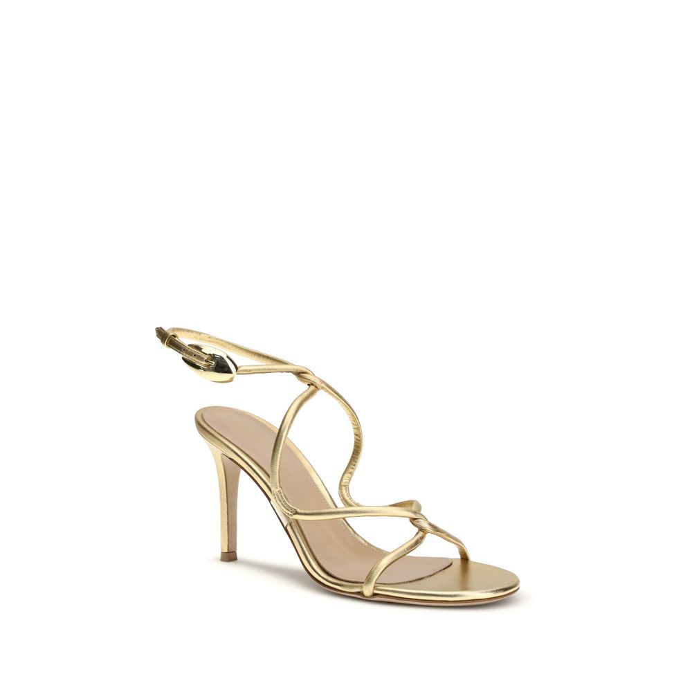 Gianvito Rossi Gold Calf Leather Bos Taurus Stiletto Heel Sandals Glam Steals