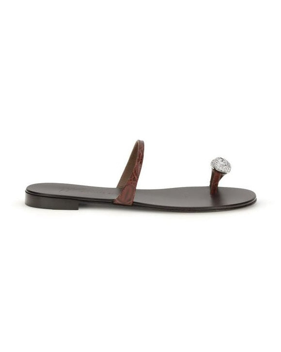Giuseppe Zanotti Brown Calf Leather Bos Taurus Flat Sandals Flats