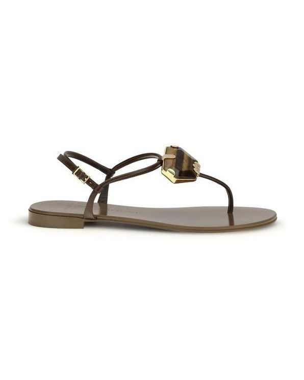 Giuseppe Zanotti Brown Stainless Steel Flat Sandals Sandals