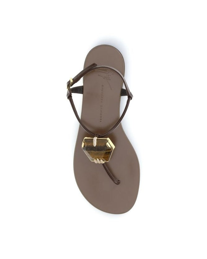 Giuseppe Zanotti Brown Stainless Steel Flat Sandals Glam Steals