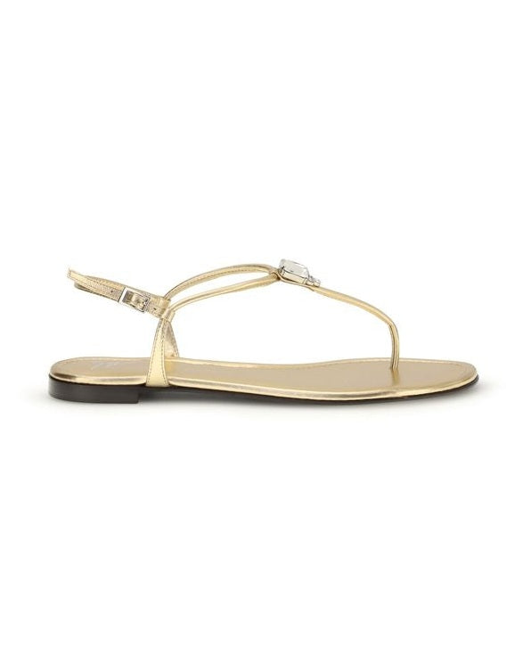 Giuseppe Zanotti Gold Calf Leather Bos Taurus Flat Sandals Glam Steals