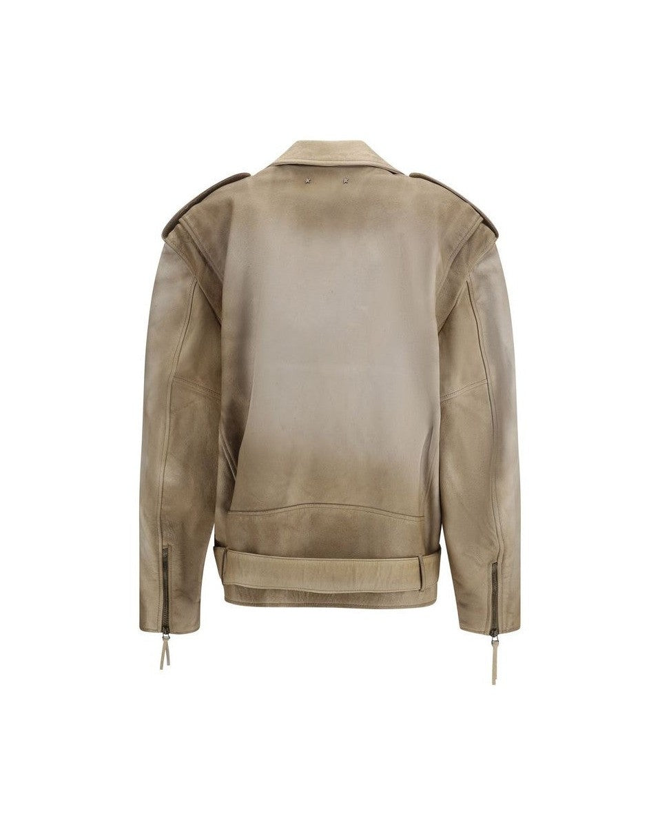 Golden Goose Beige Leather Buffalo Biker Jacket Glam Steals