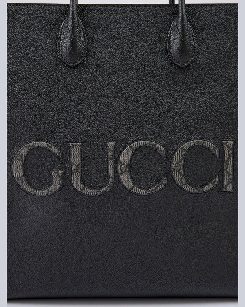 Gucci Black Leather Logo Medium Tote Bag Glam Steals