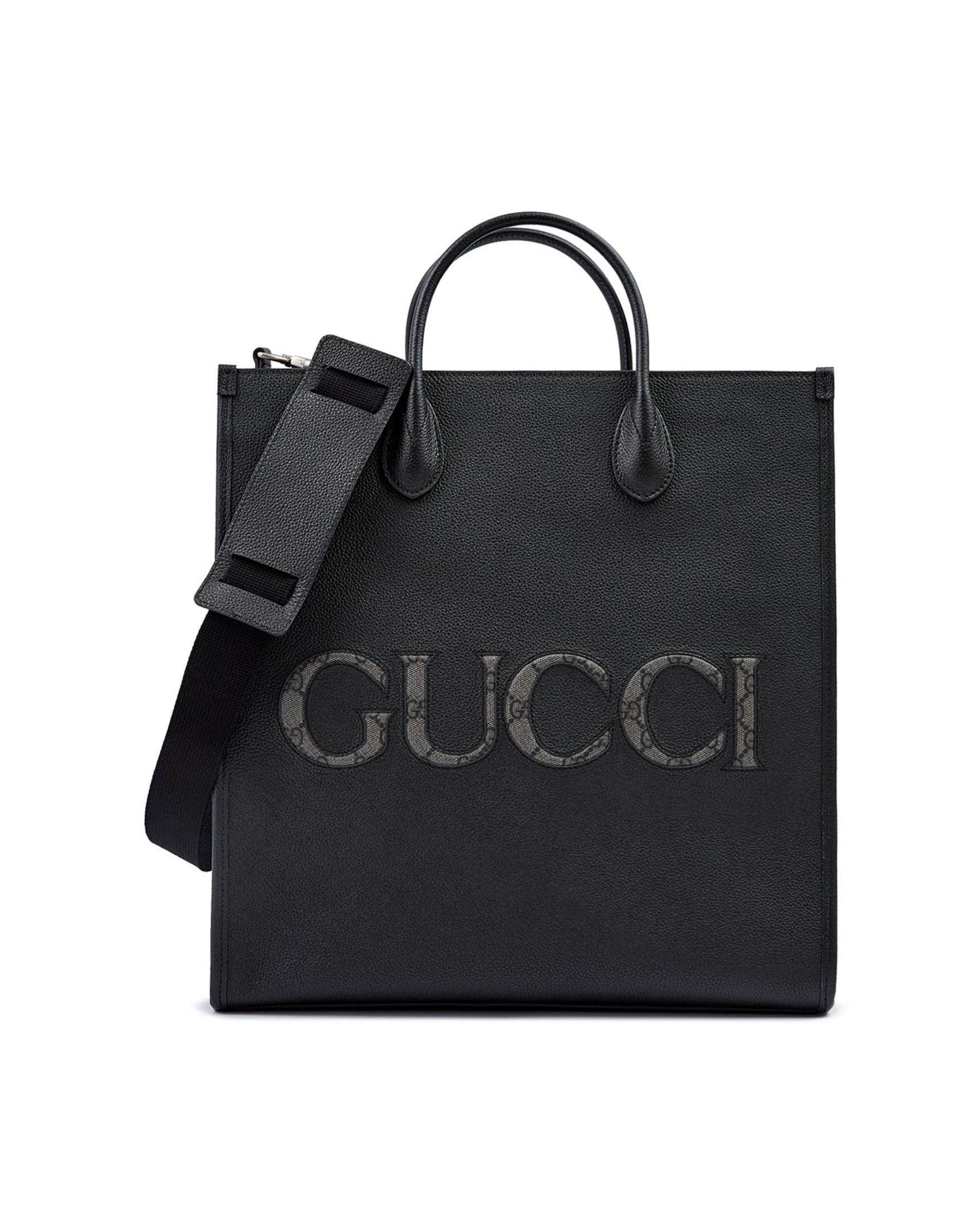 Gucci Black Leather Logo Medium Tote Bag Glam Steals
