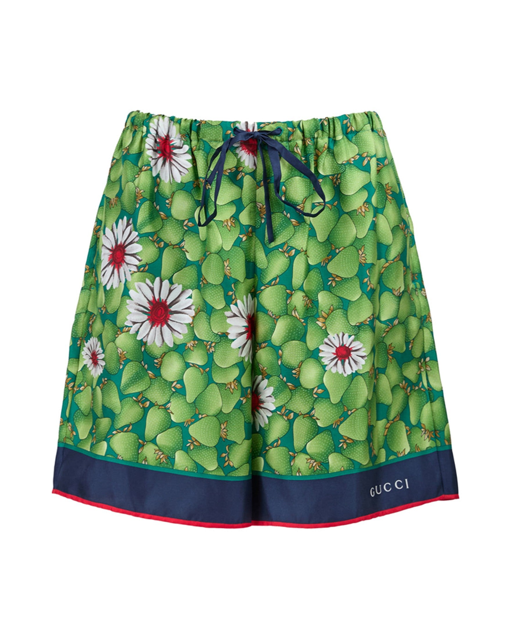 Gucci Green Flower Printed Silk Shorts