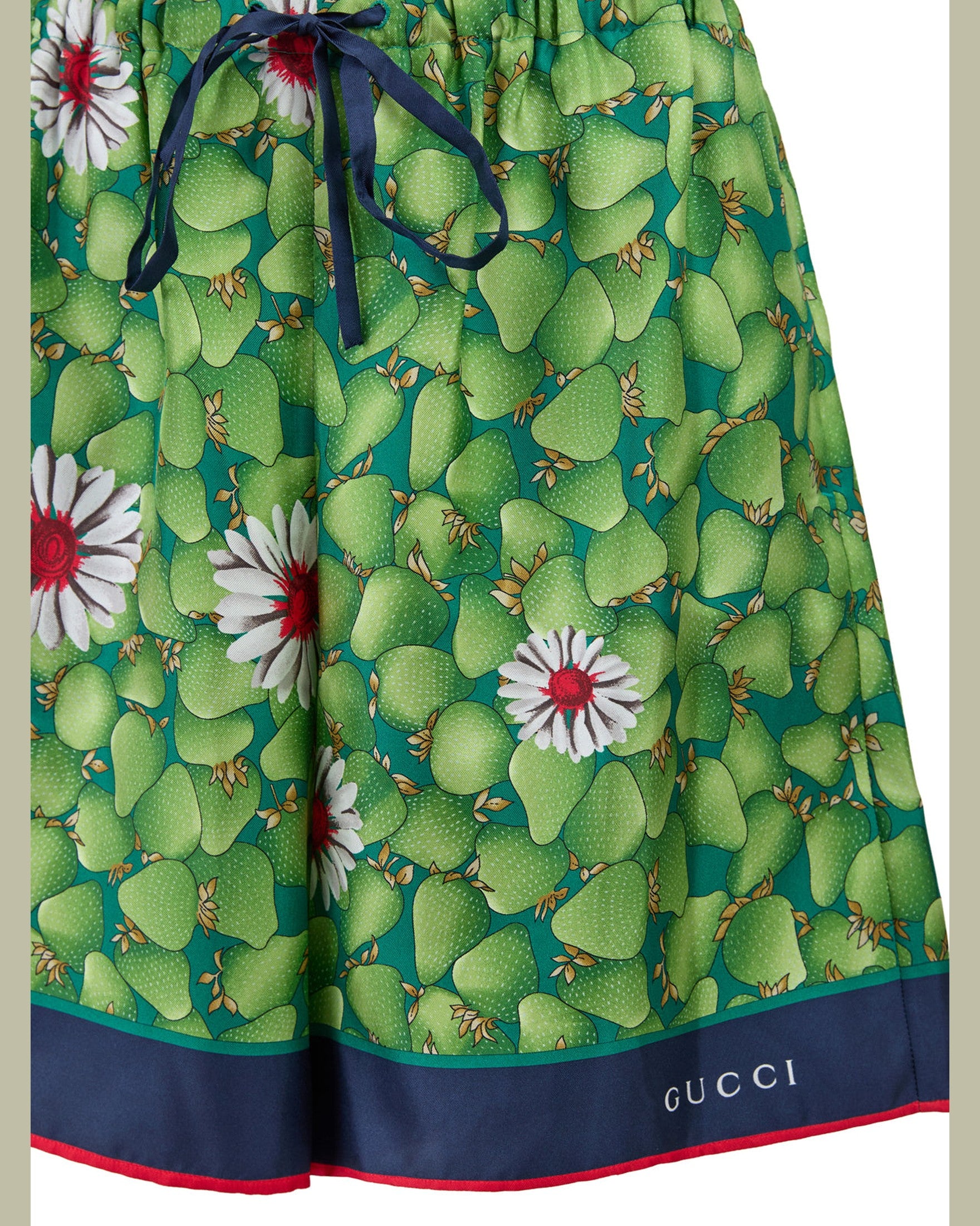Gucci Green Flower Printed Silk Shorts