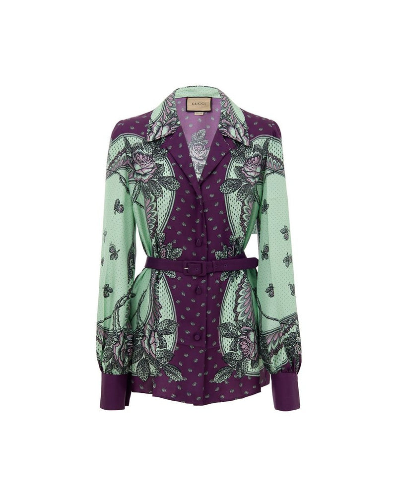 Gucci Green Silk Pattern Shirt Glam Steals
