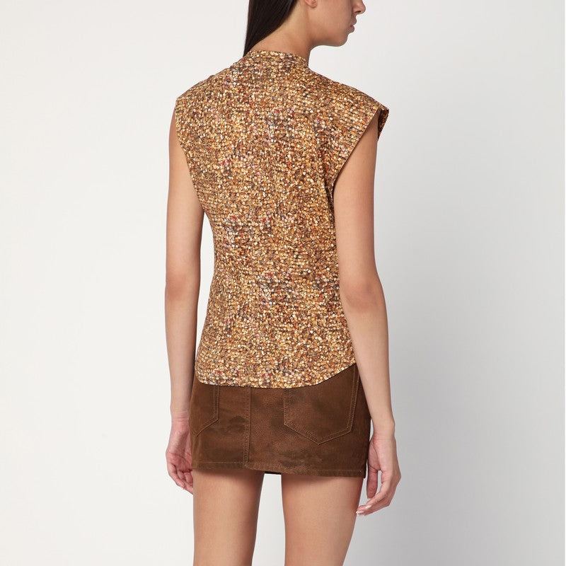 Isabel Marant Asymmetrical Nayda T-shirt with Ochre Print Glam Steals