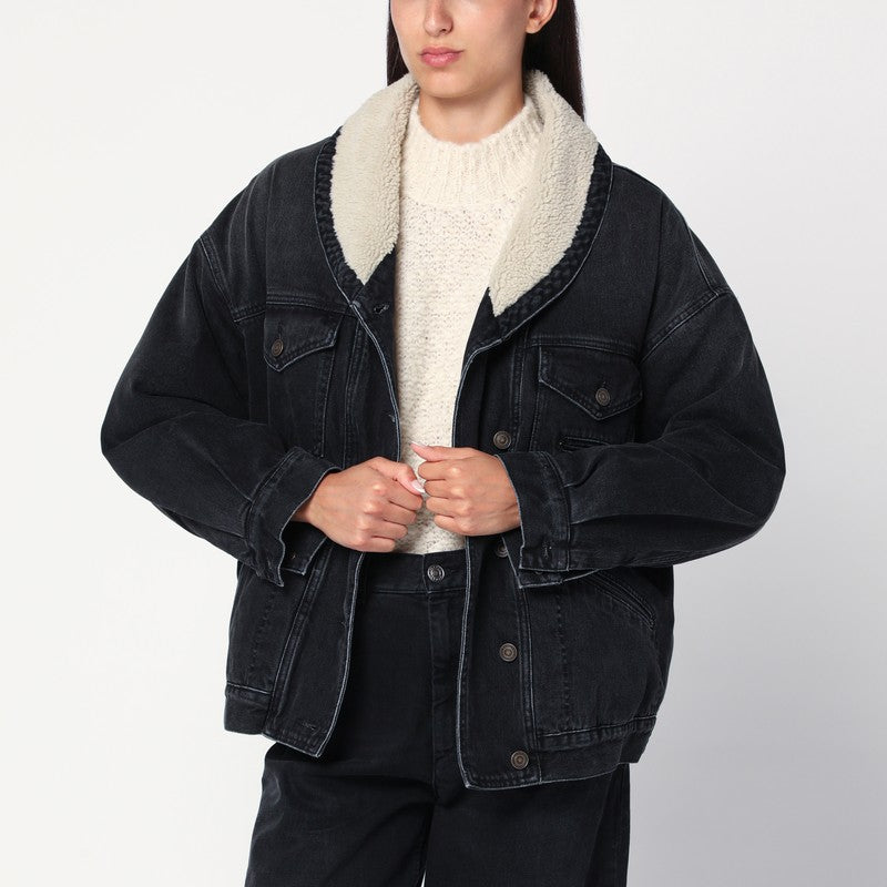 Isabel Marant Black Denim Pimia Jacket in and Faux Fur Glam Steals