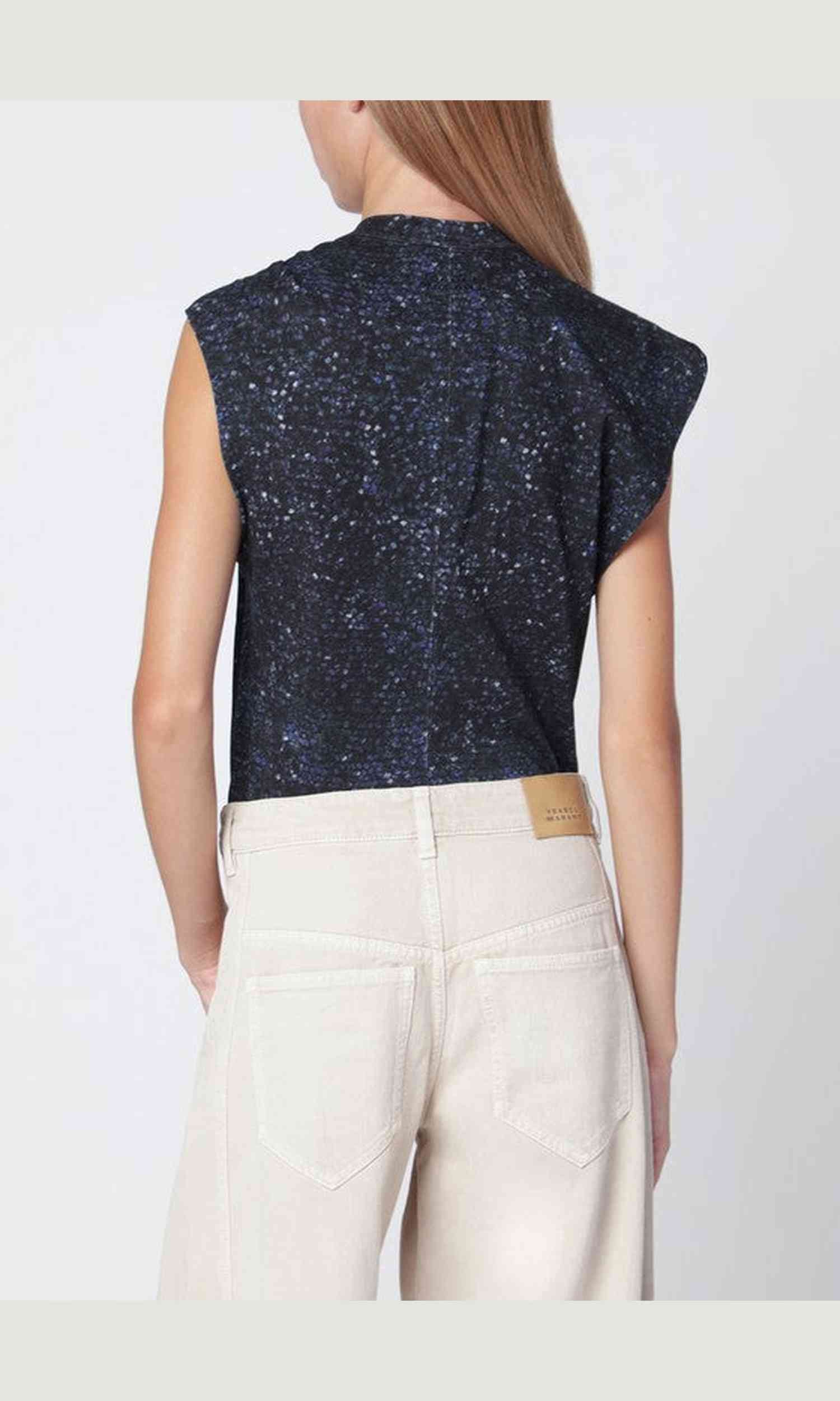 Isabel Marant Midnight Blue Nayda Asymmetrical T-shirt with Print Glam Steals