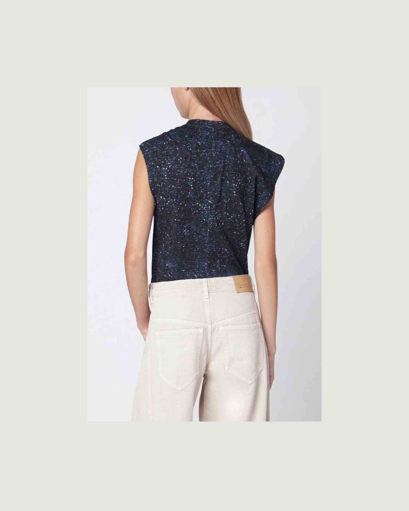 Isabel Marant Midnight Blue Nayda Asymmetrical T-shirt with Print Glam Steals