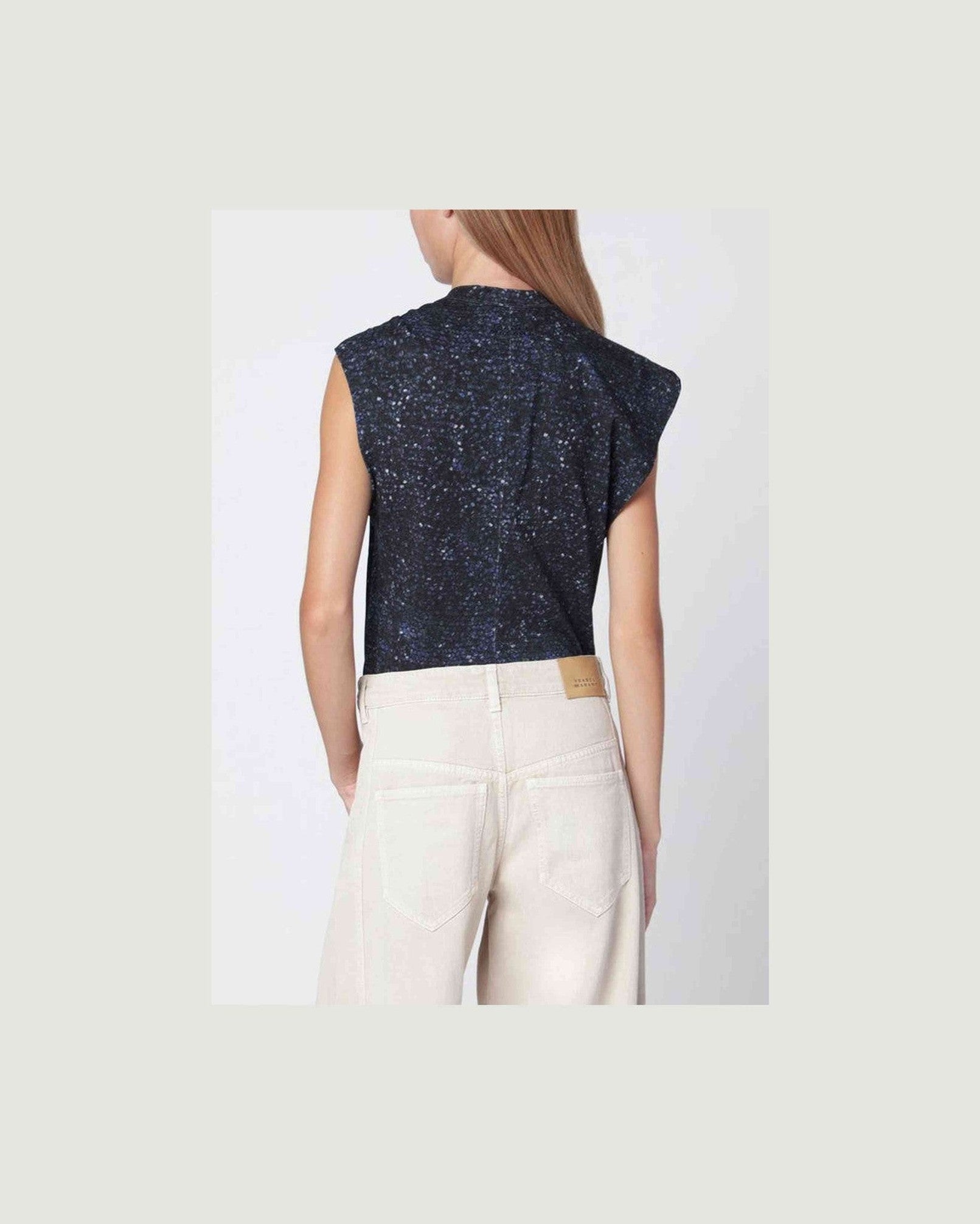 Isabel Marant Midnight Blue Nayda Asymmetrical T-shirt with Print Glam Steals