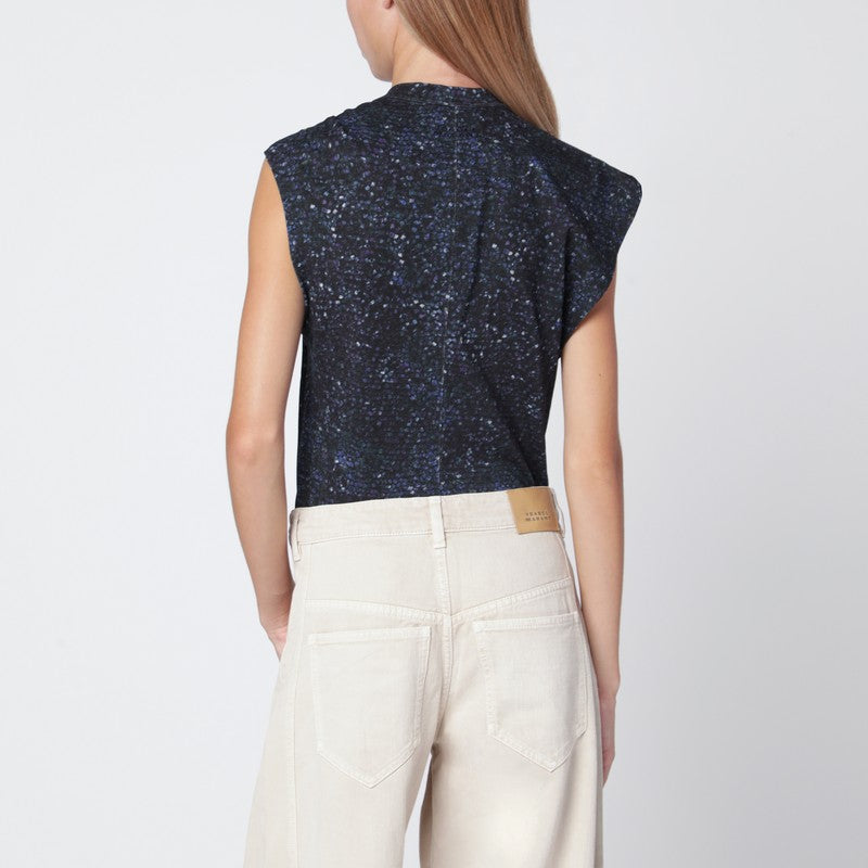 Isabel Marant Midnight Blue Nayda Asymmetrical T-shirt with Print Glam Steals