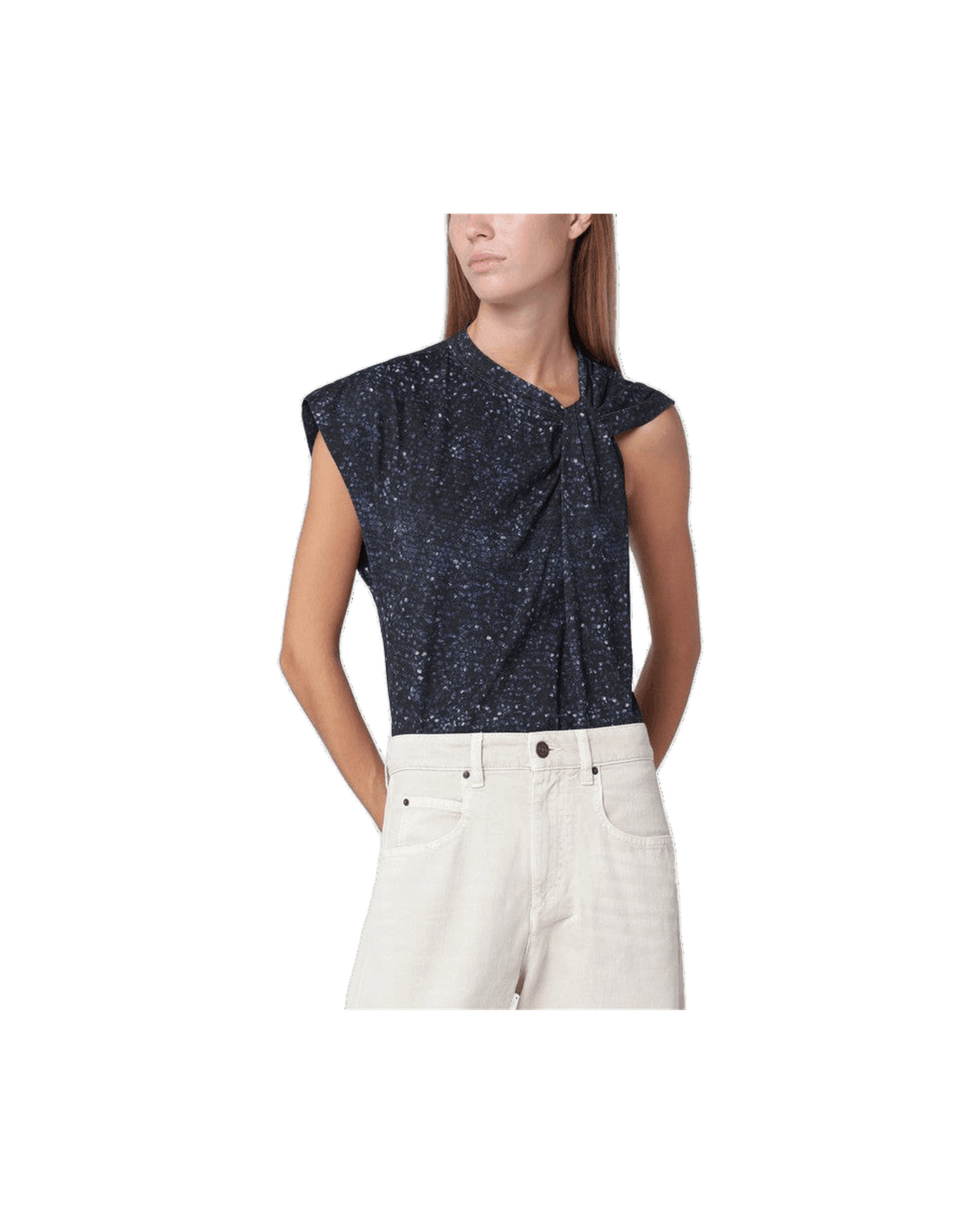 Isabel Marant Midnight Blue Nayda Asymmetrical T-Shirt With Print Glam Steals