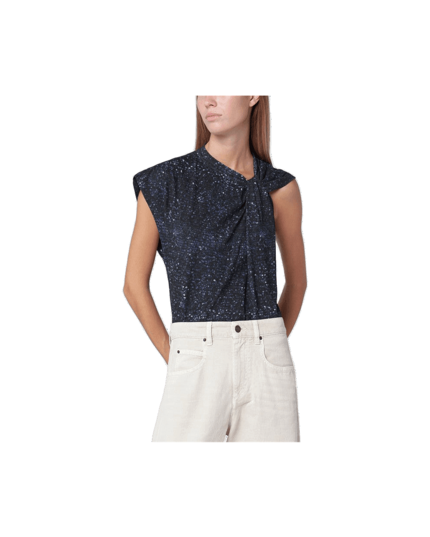Isabel Marant Midnight Blue Nayda Asymmetrical T-shirt with Print Glam Steals