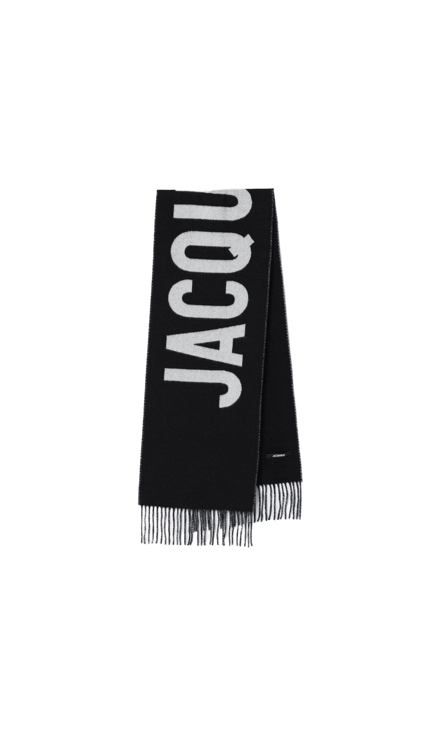 Jacquemus Black Wool Scarf with Logo Glam Steals