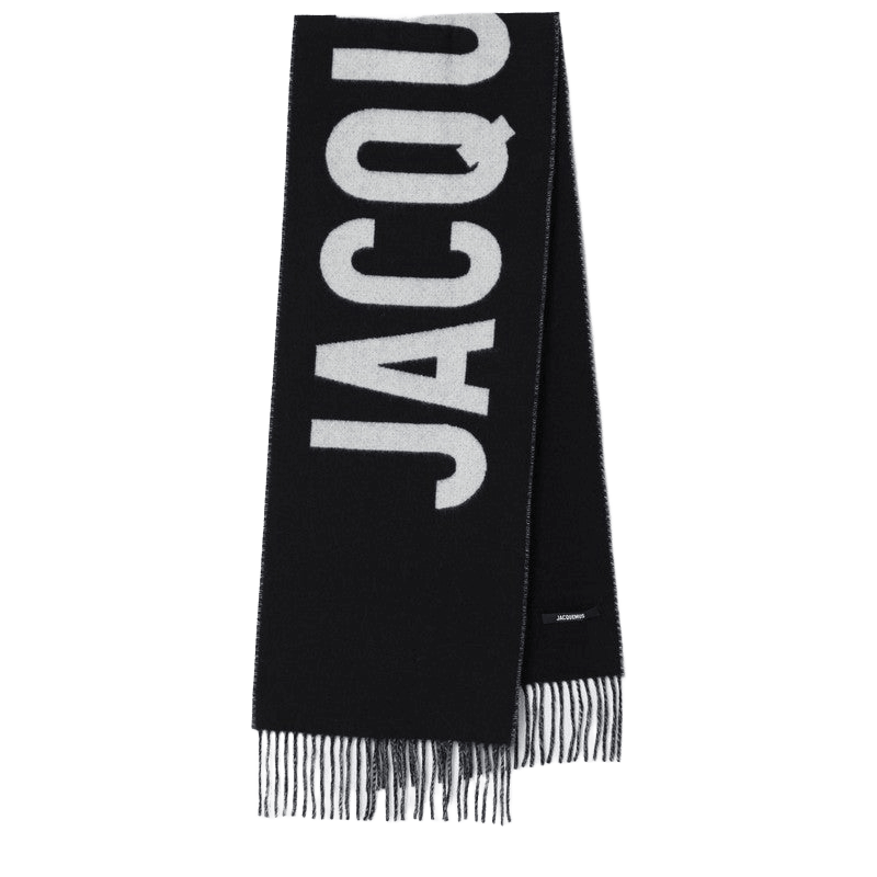 Jacquemus Black Wool Scarf with Logo Glam Steals