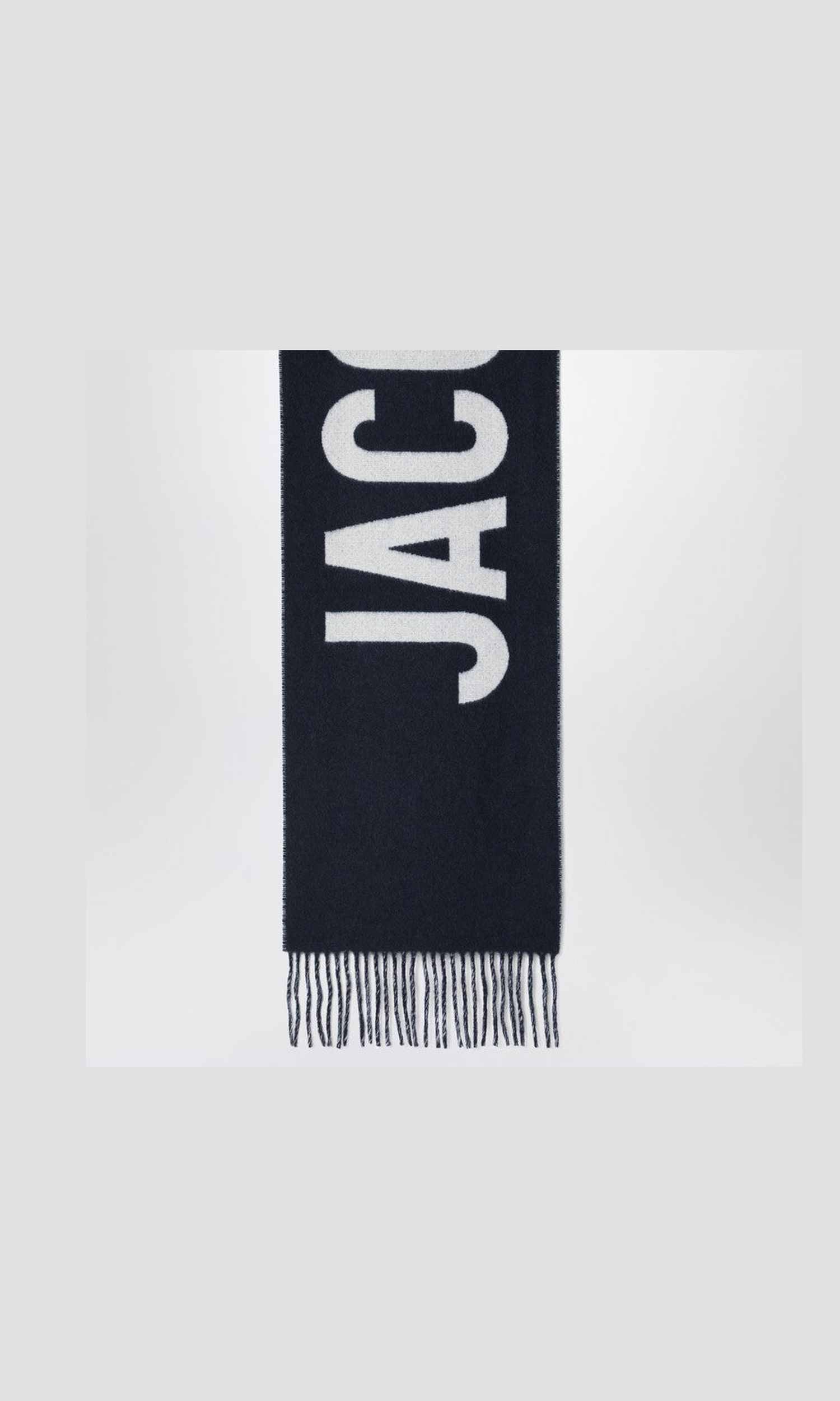 Jacquemus Blue Wool Navy Scarf with Logo Glam Steals