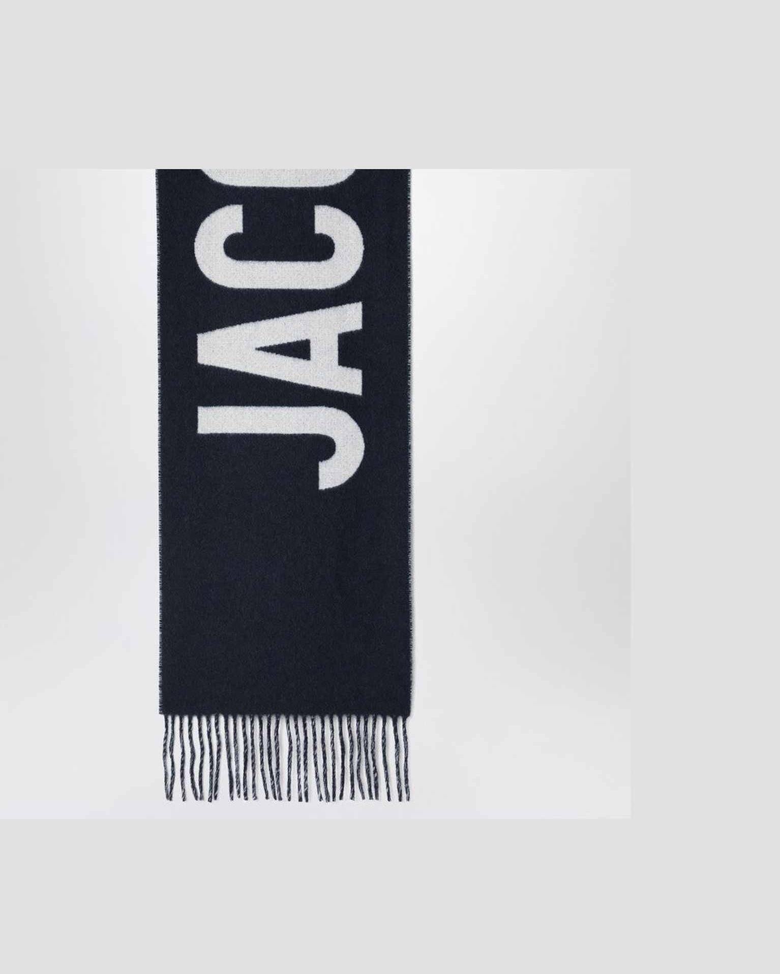 Jacquemus Blue Wool Navy Scarf with Logo Glam Steals