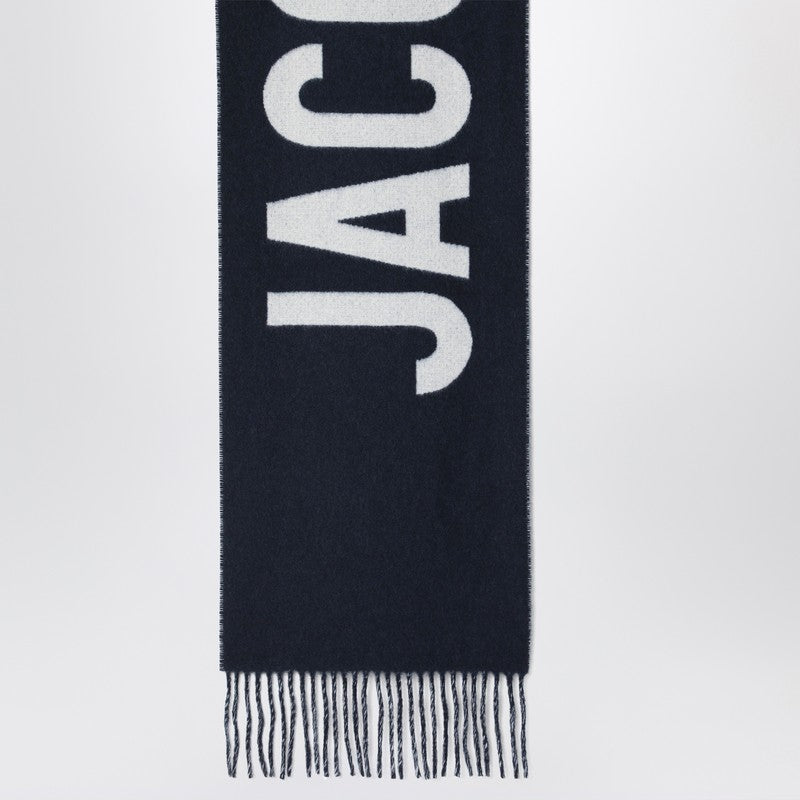 Jacquemus Blue Wool Navy Scarf with Logo Glam Steals