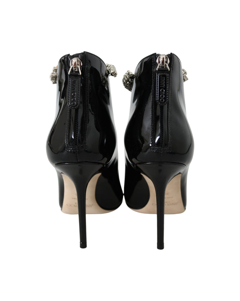 Jimmy Choo Black Leather Blaize 100 Pat Boots Shoes Glam Steals