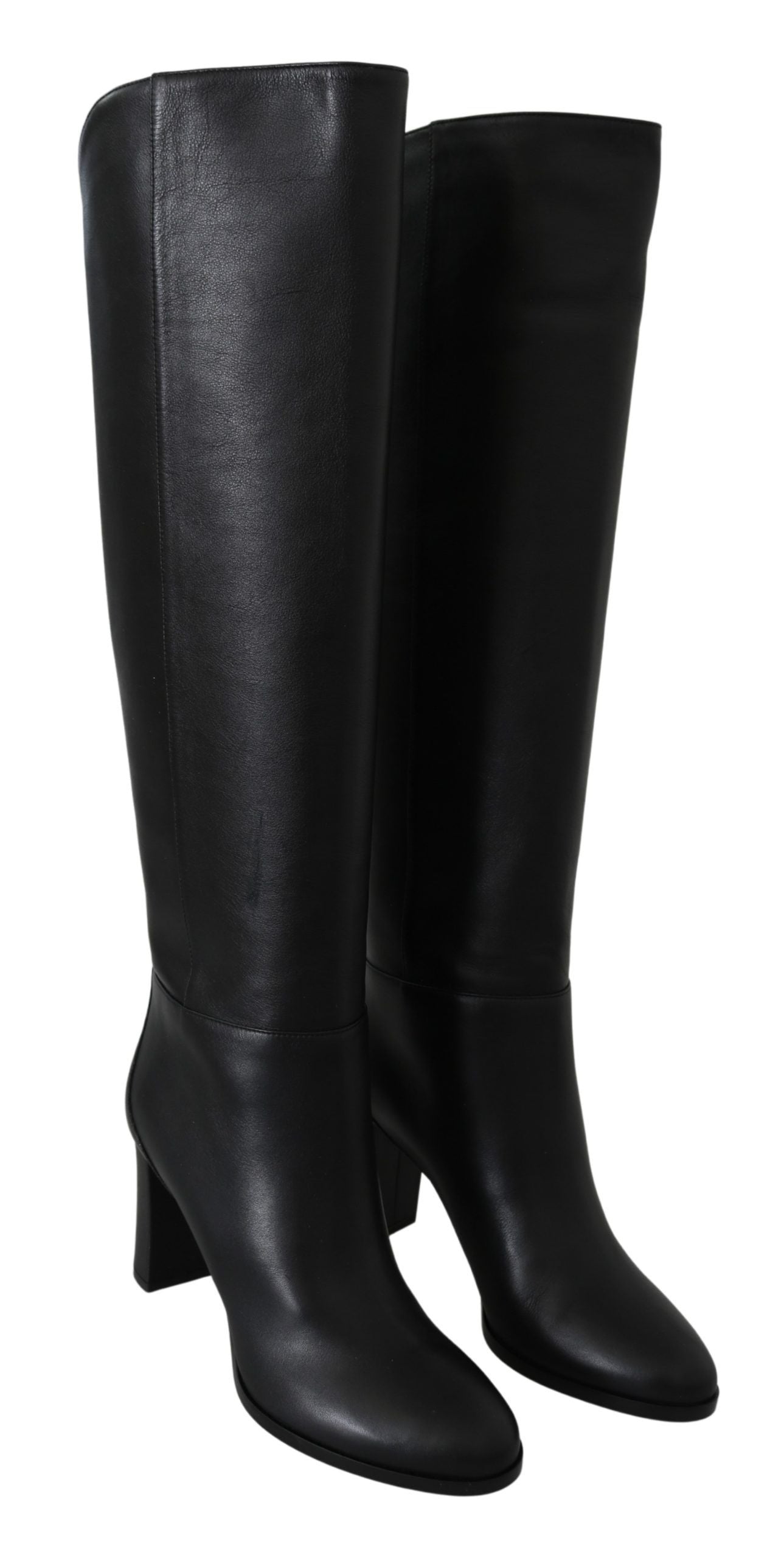 Jimmy Choo Black Leather Elegant Calf Heeled Boots Glam Steals