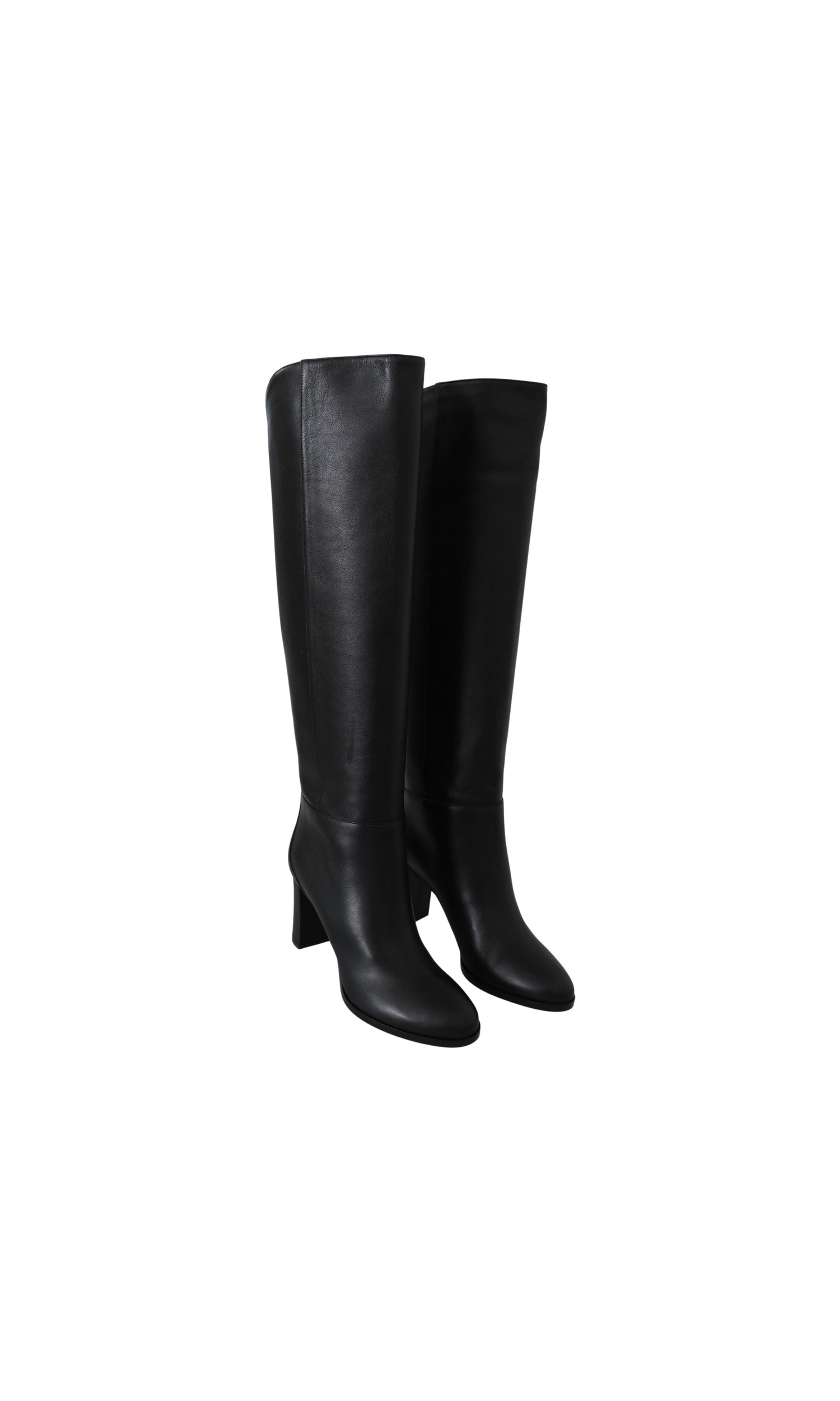 Jimmy Choo Black Leather Elegant Calf Heeled Boots Glam Steals