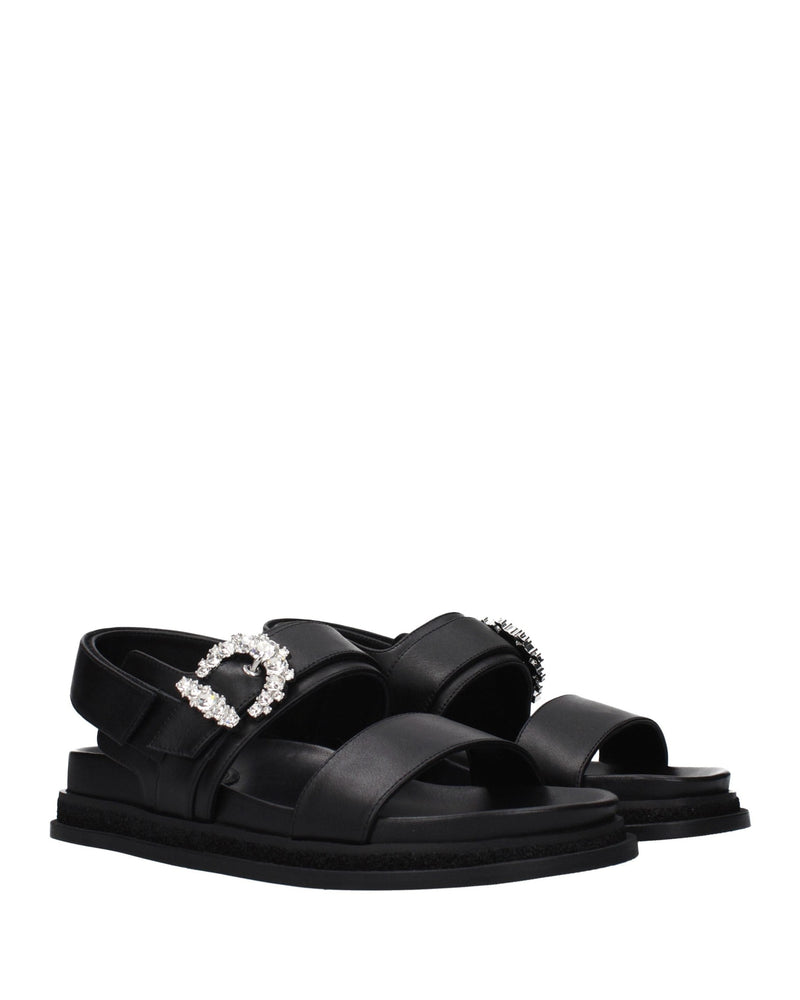 Jimmy Choo Black Leather Flat Sandals Glam Steals