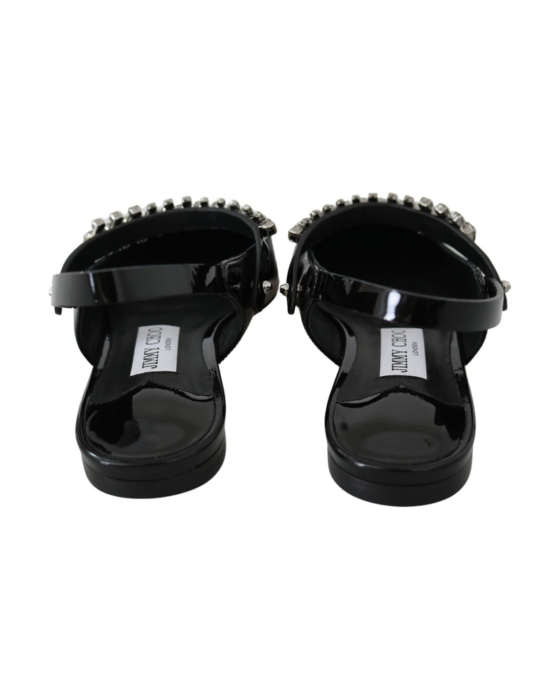 Jimmy Choo Black Leather Patent Mahdis Flat Shoes Glam Steals