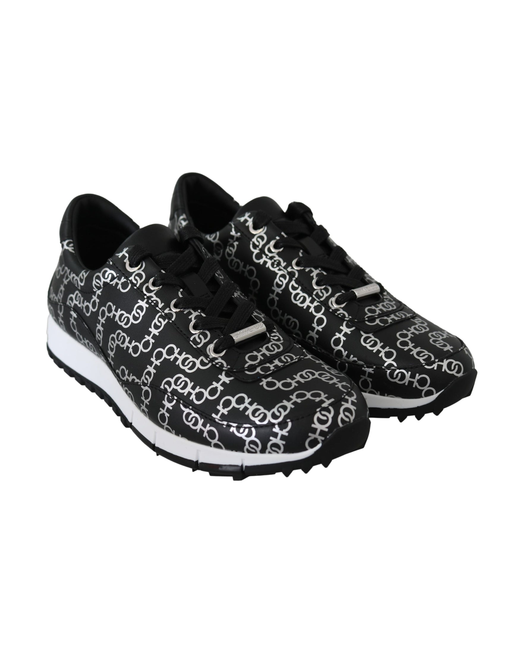 Jimmy Choo Black Leather Silver Monza Sneakers Glam Steals