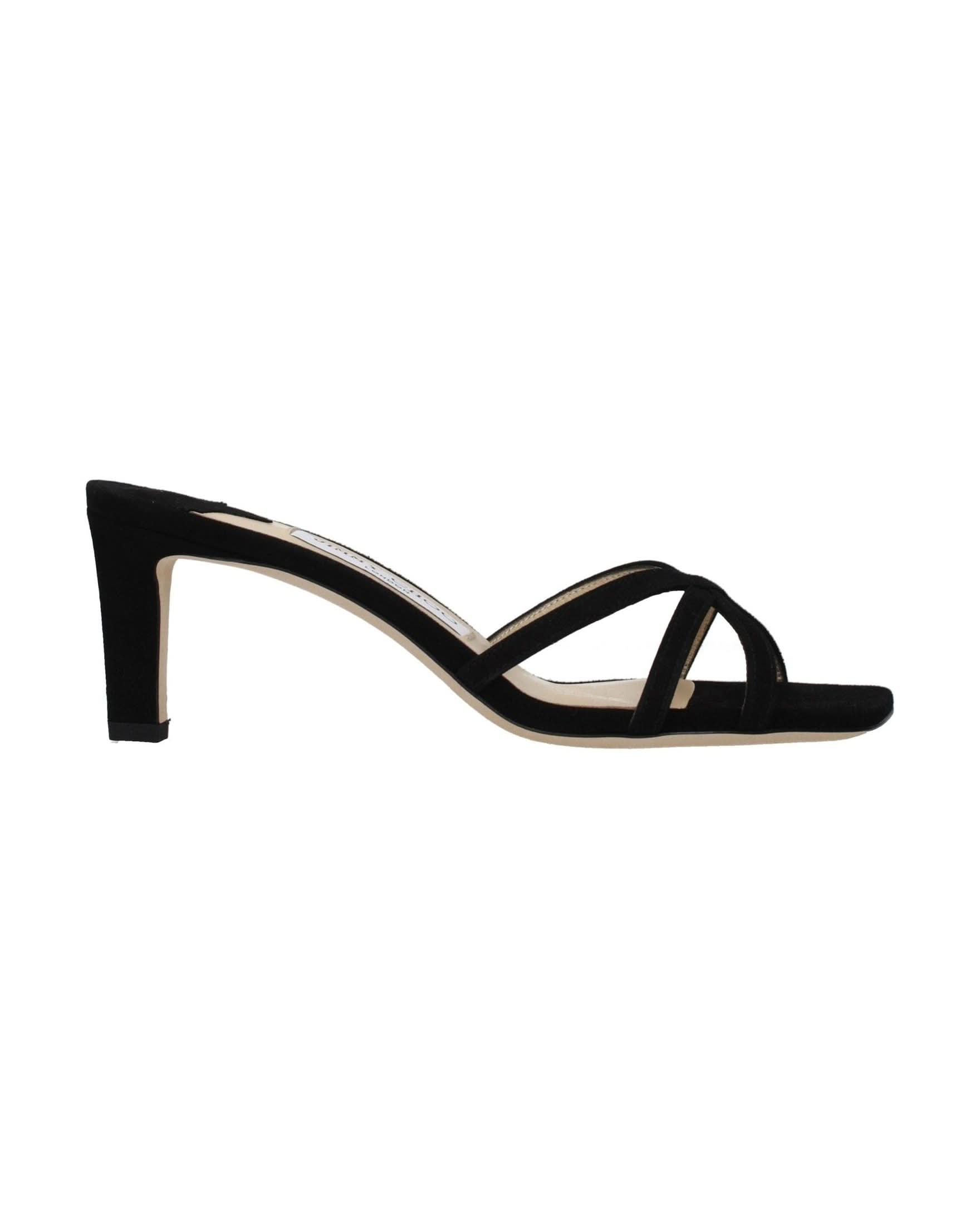 Jimmy Choo Black Leather Stiletto Heel Sandals 