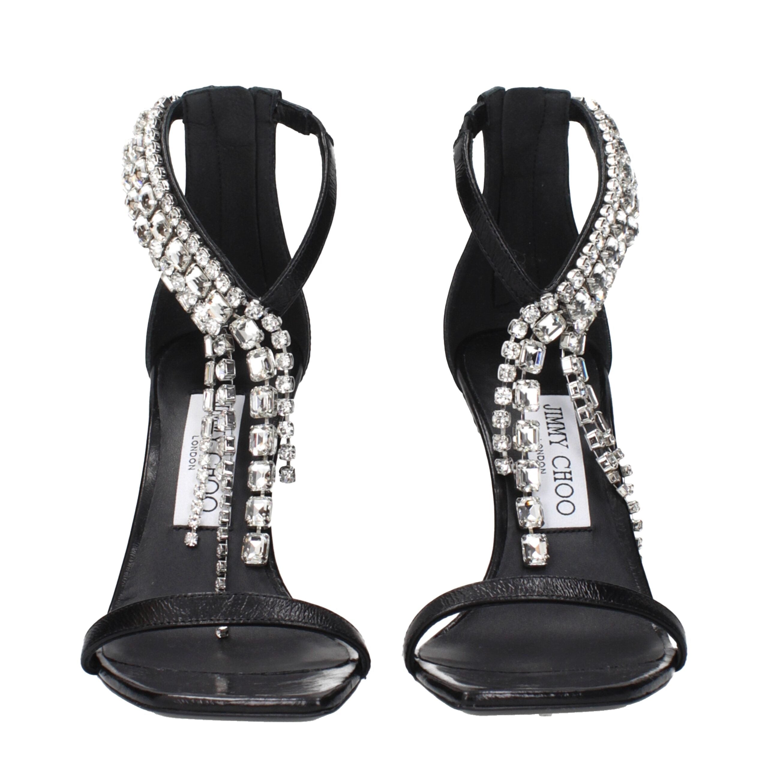 Jimmy Choo Black Leather Stiletto Heels Sandals Glam Steals
