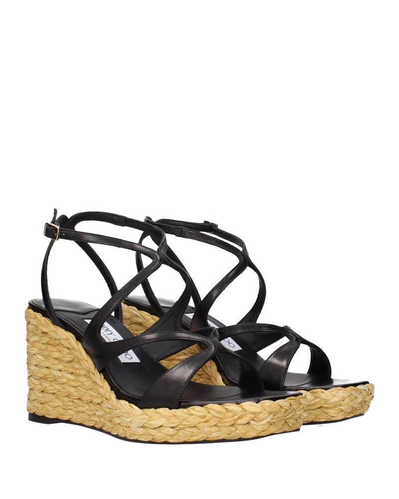 Jimmy Choo Black Leather Wedges Sandals Glam Steals