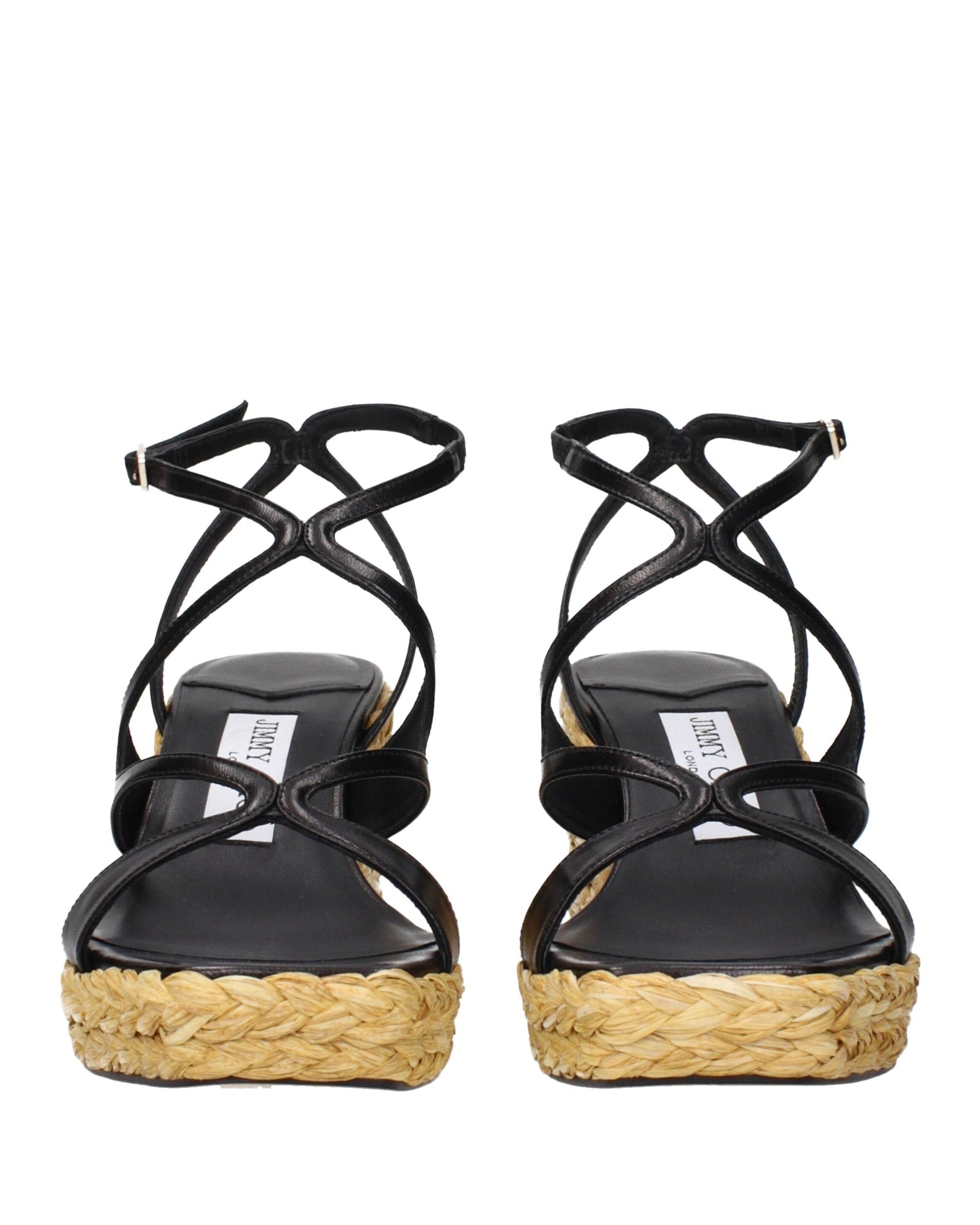 Jimmy Choo Black Leather Wedges Sandals Glam Steals