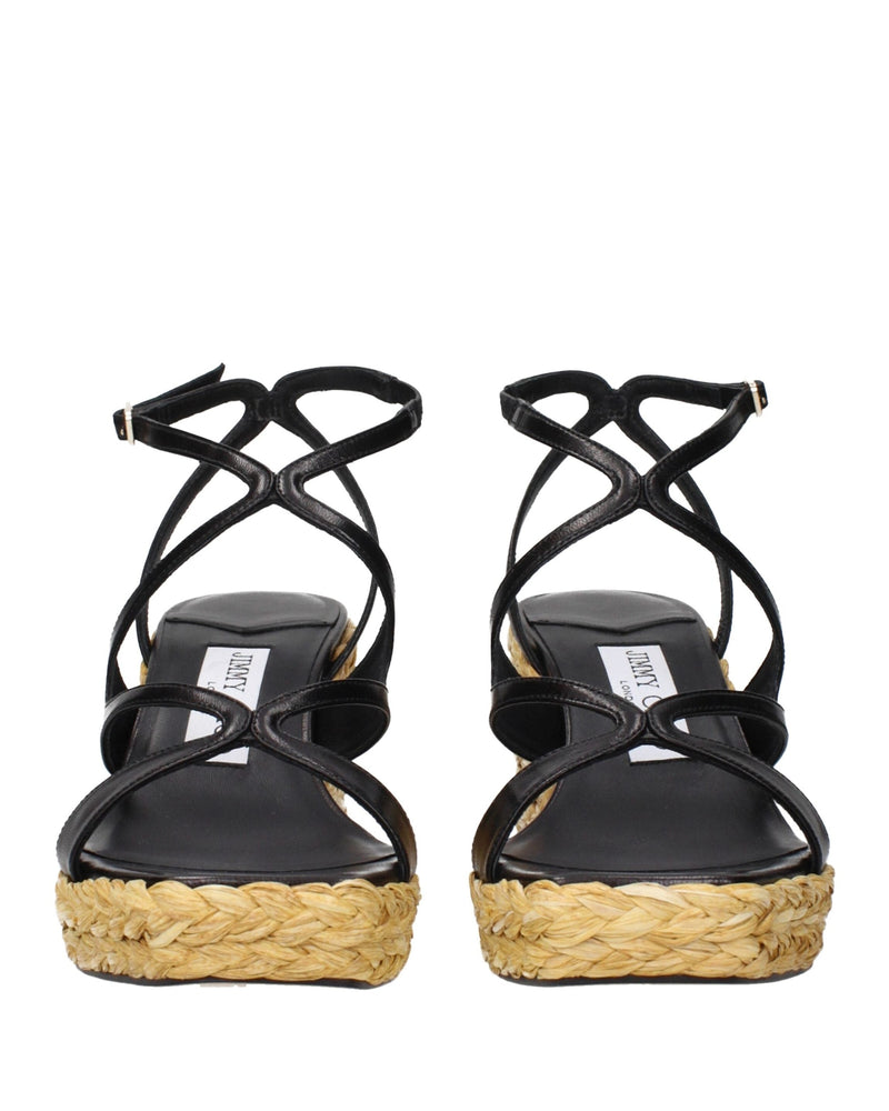 Jimmy Choo Black Leather Wedges Sandals Glam Steals
