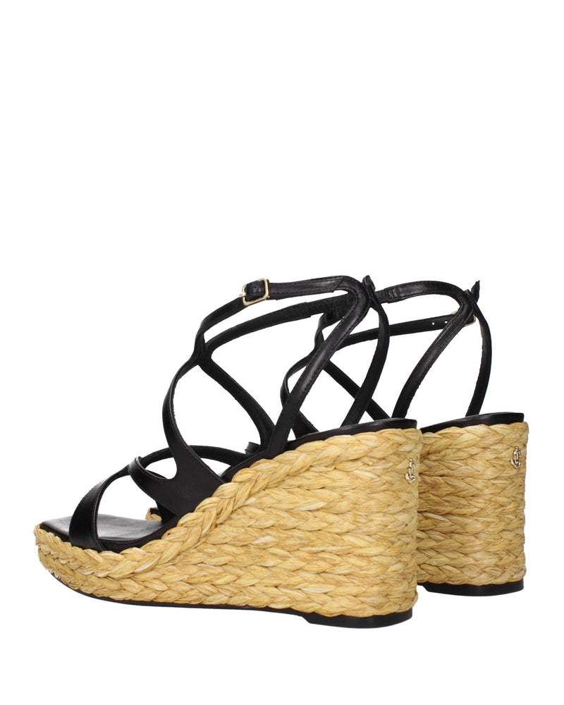 Jimmy Choo Black Leather Wedges Sandals Glam Steals
