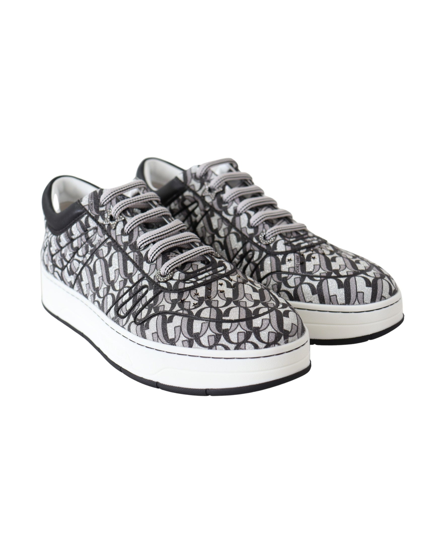 Jimmy Choo Black Silver Glitter Hawaii Sneakers Glam Steals