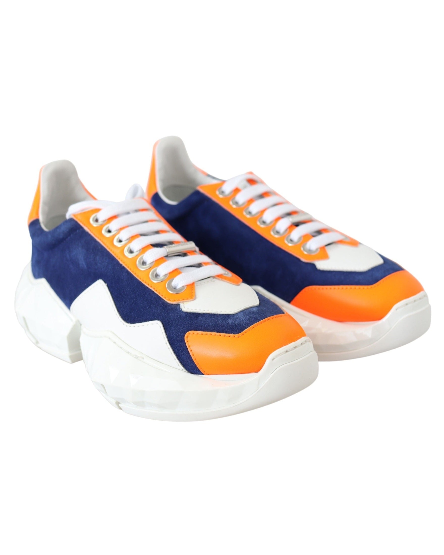 Jimmy Choo Blue Leather Diamond Orange Sneaker Glam Steals