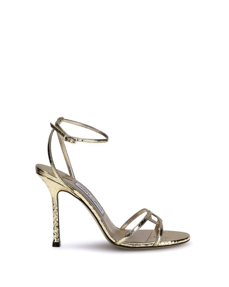 Jimmy Choo Gold Calf Leather Bos Taurus Stiletto Heel Sandals Glam Steals