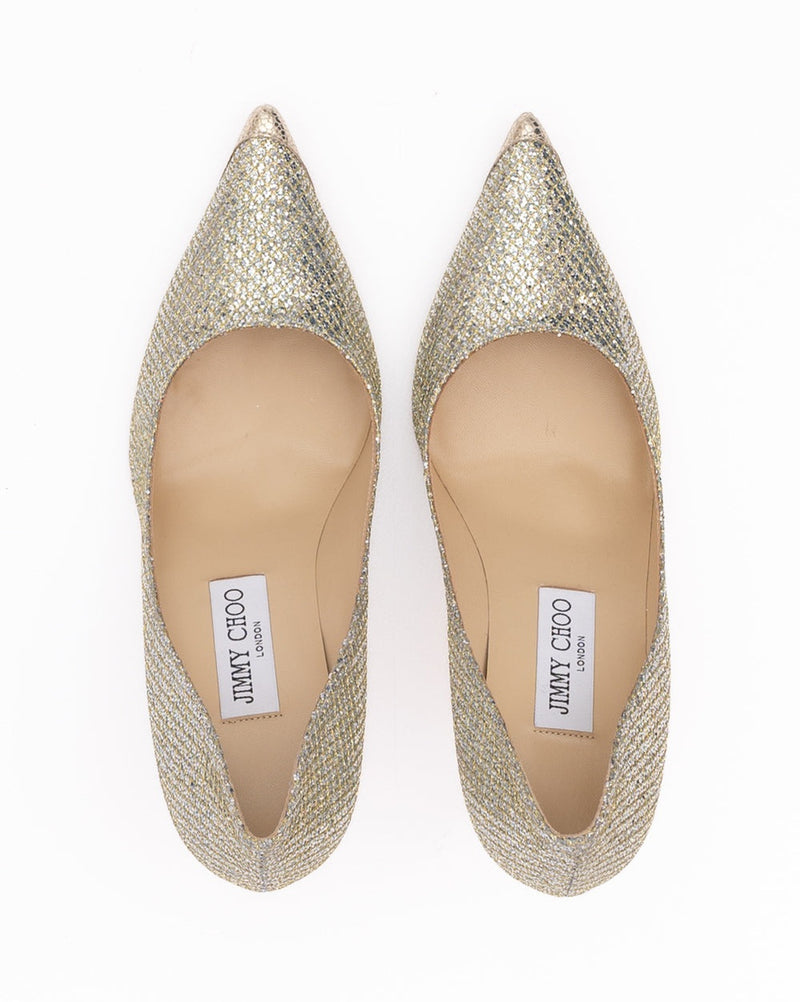 Jimmy Choo Gold Glitter Fabric Agnes Pumps Glam Steals