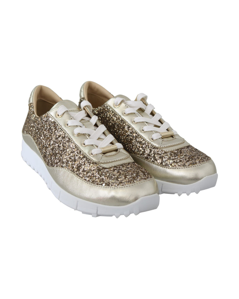 Jimmy Choo Gold Leather Antique Monza Sneakers Glam Steals