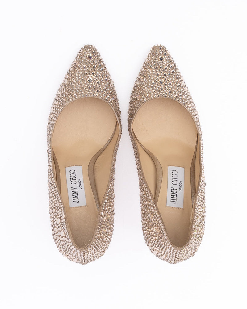 Jimmy Choo Gold Suede Honey Shimmer Crystals Romy 85 Pumps Glam Steals