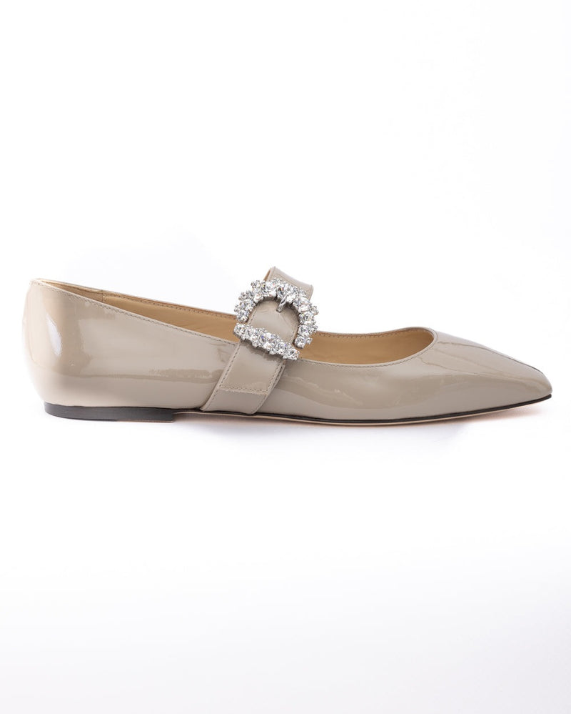 Jimmy Choo Grey Leather Taupe Patent Chery Ballet Flat Glam Steals