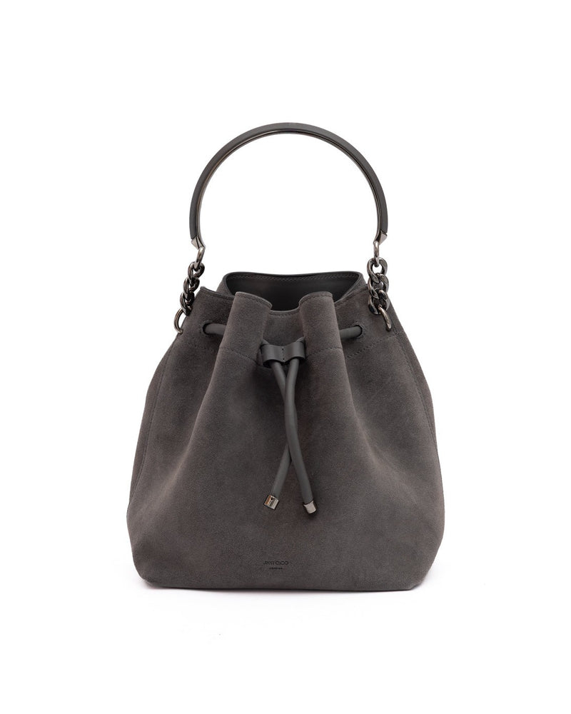Jimmy Choo Grey Suede Dark Bon Bucket Bag Glam Steals