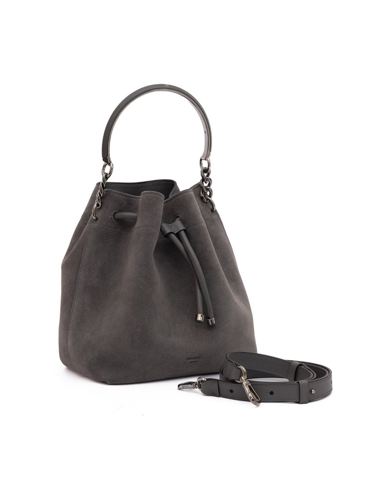Jimmy Choo Grey Suede Dark Bon Bucket Bag Glam Steals